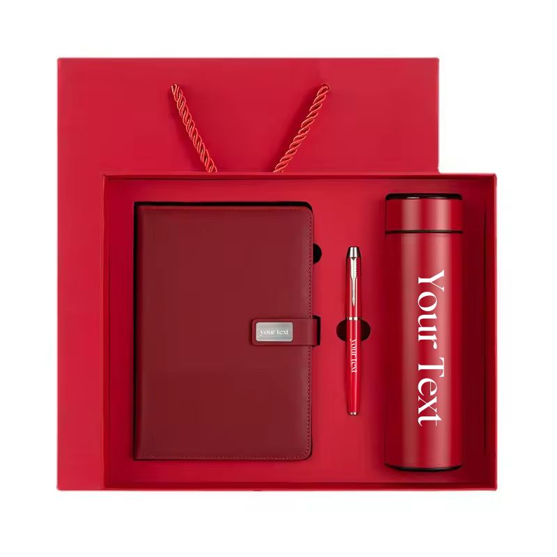 Luxury Custom Gift Set: Leather Notebook & LED Thermos