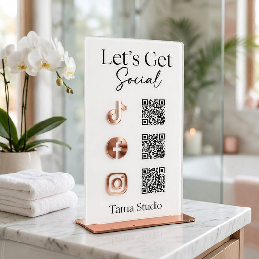 Acrylic QR Code Display Sign: Social Media, Four Codes Size (4.5"x9")