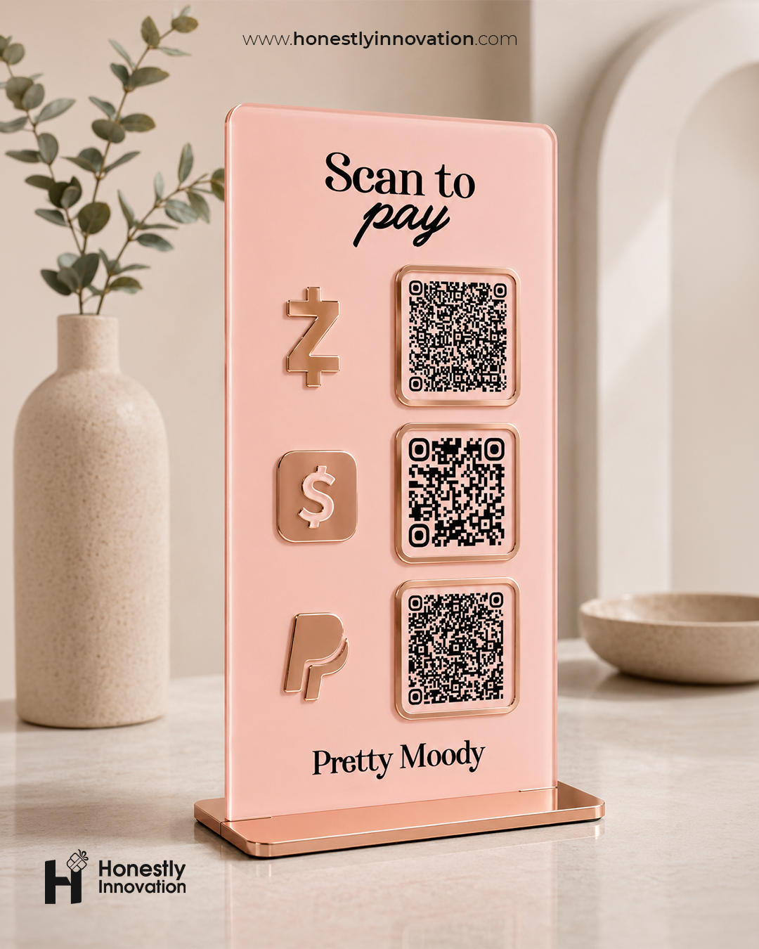 Acrylic QR Code Display Sign: Social Media, Four Codes Size (4.5"x9")
