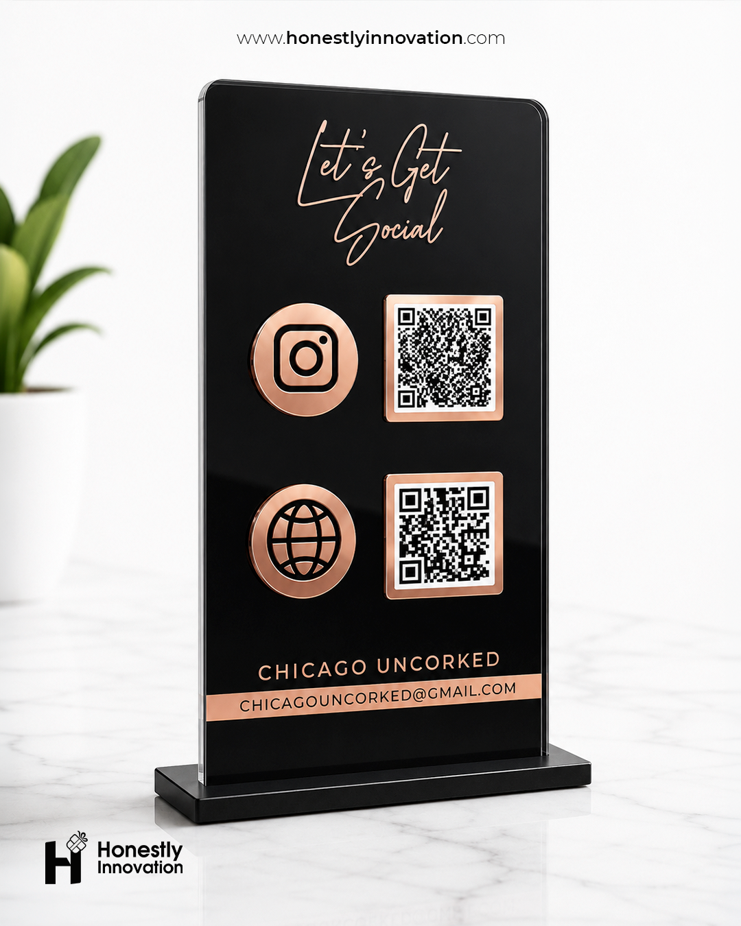 Acrylic QR Code Display Sign: Social Media, Four Codes Size (4.5"x9")