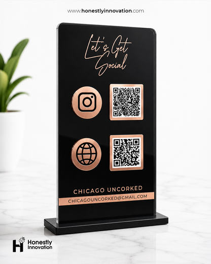 Acrylic QR Code Display Sign: Social Media, Four Codes Size (4.5"x9")