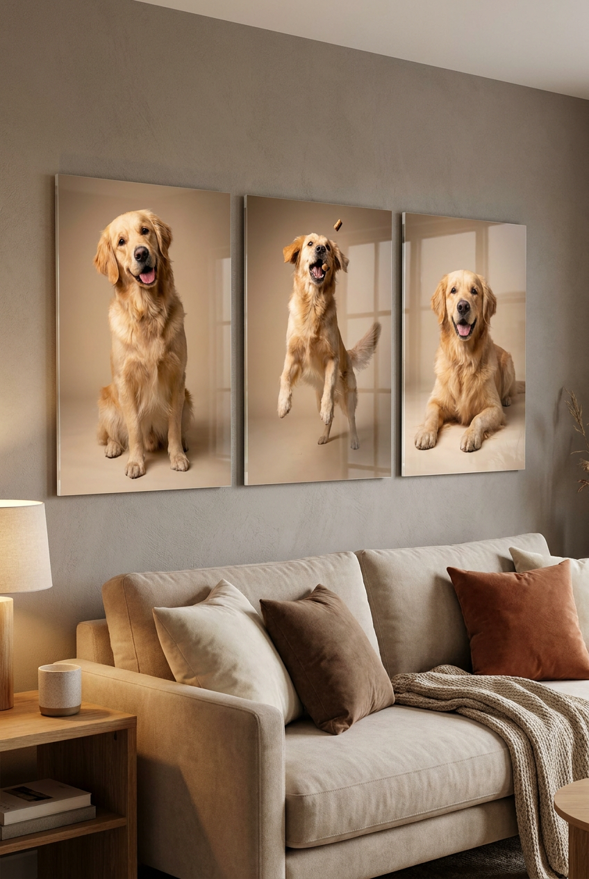 Custom Acrylic Dog Portrait Set – Personalized Pet Wall Art (3-Piece 16"x24")