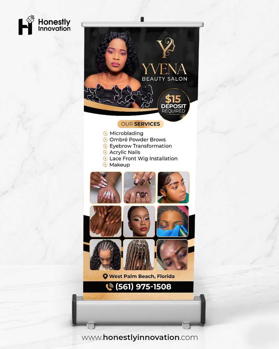 Custom retractable banner example: beauty salon