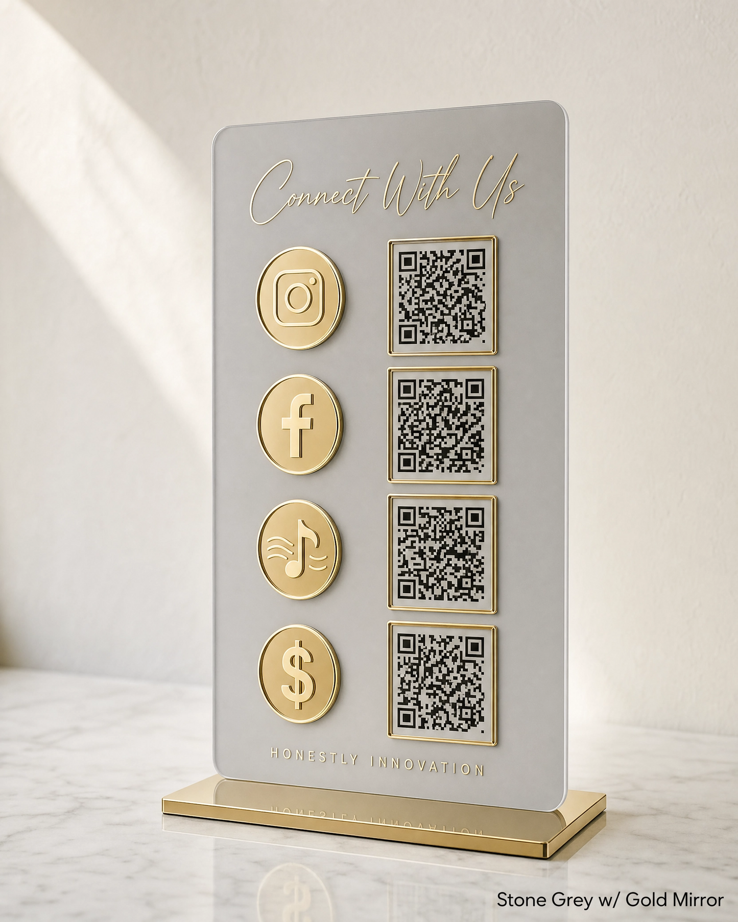 Acrylic QR Code Display Sign: Social Media, Four Codes Size (4.5"x9")