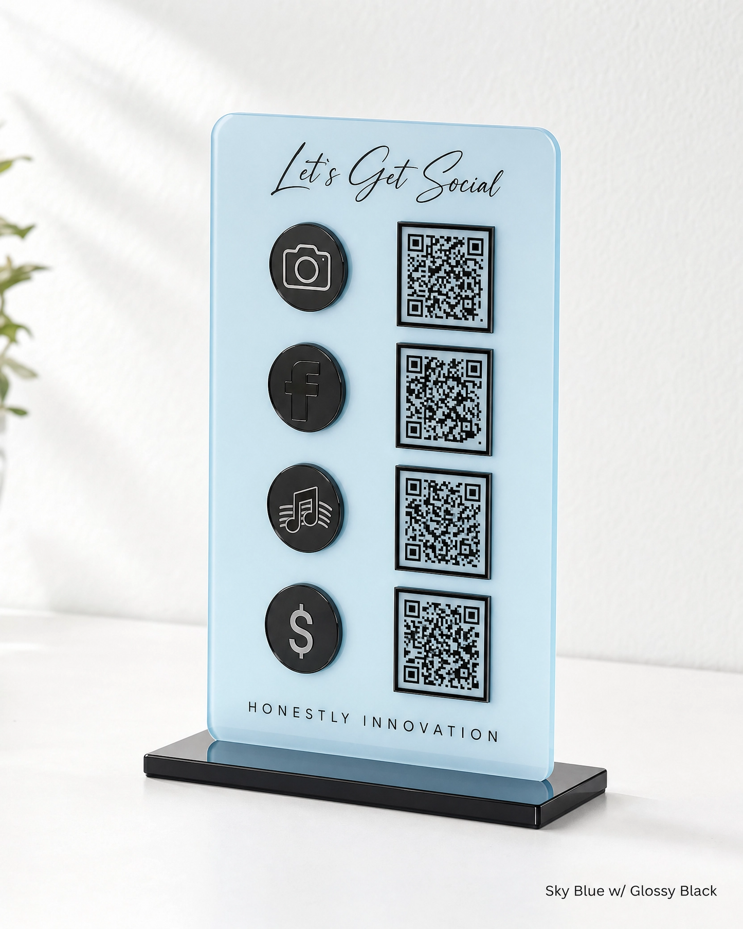 Acrylic QR Code Display Sign: Social Media, Four Codes Size (4.5"x9")