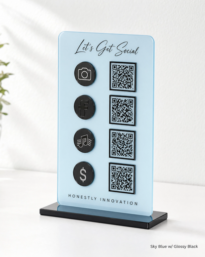 Acrylic QR Code Display Sign: Social Media, Four Codes Size (4.5"x9")