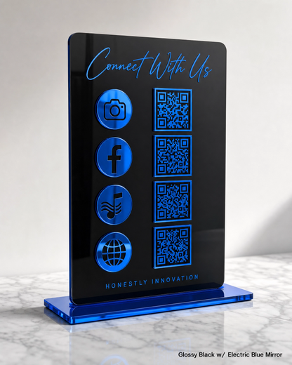Acrylic QR Code Display Sign: Social Media, Four Codes Size (4.5"x9")