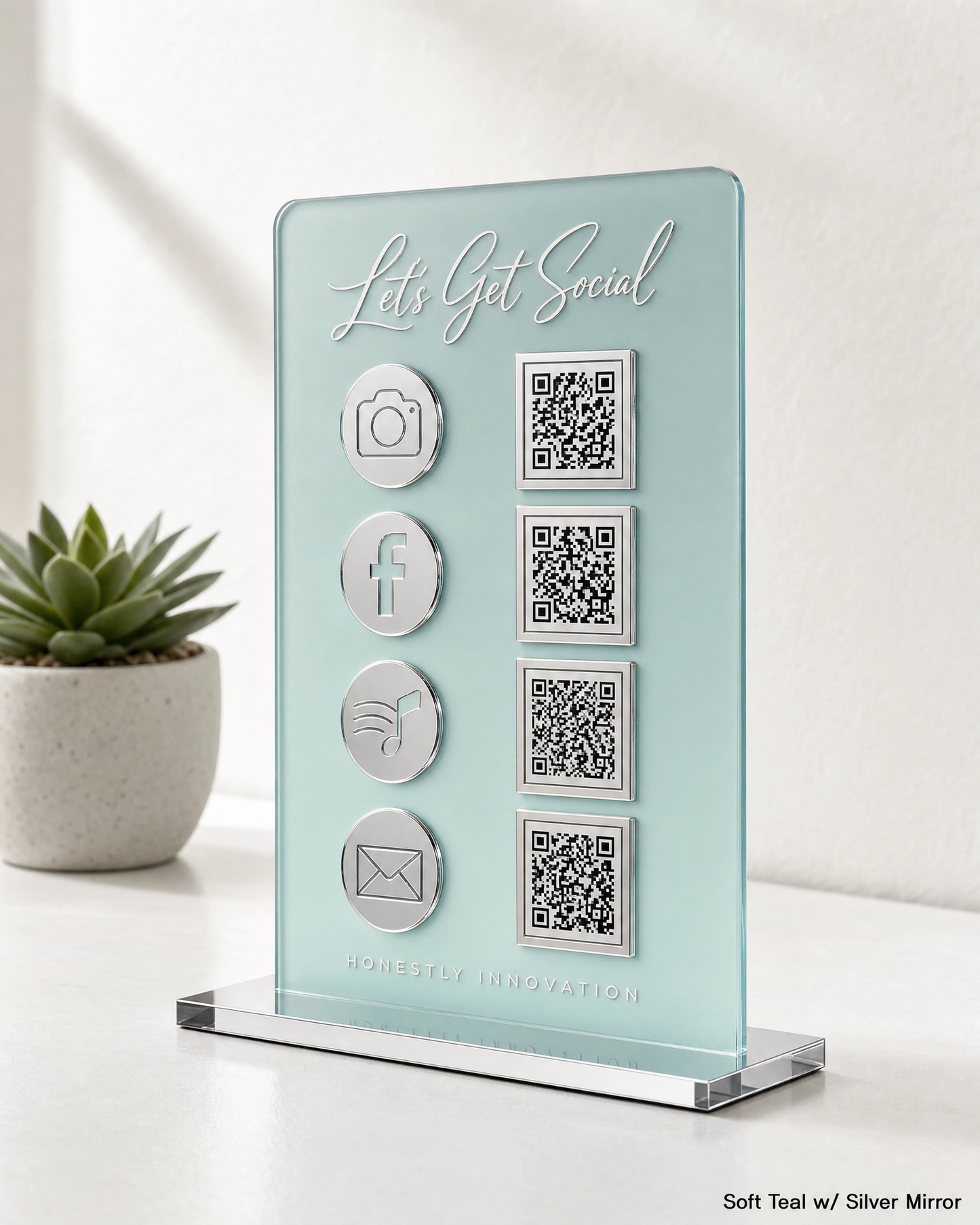 Acrylic QR Code Display Sign: Social Media, Four Codes Size (4.5"x9")