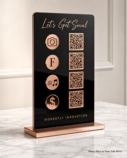 Acrylic QR Code Display Sign: Social Media, Four Codes Size (4.5"x9")