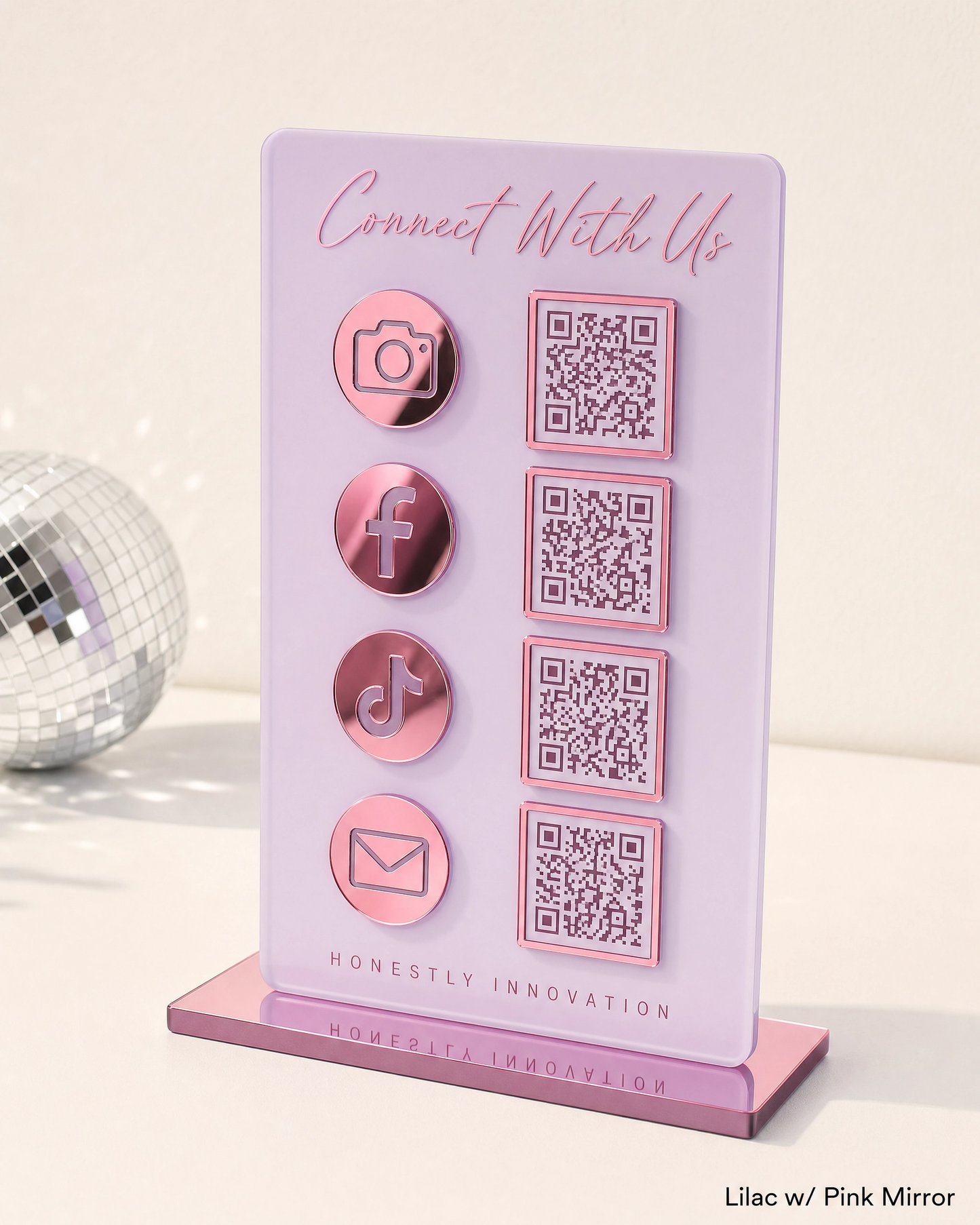 Acrylic QR Code Display Sign: Social Media, Four Codes Size (4.5"x9")