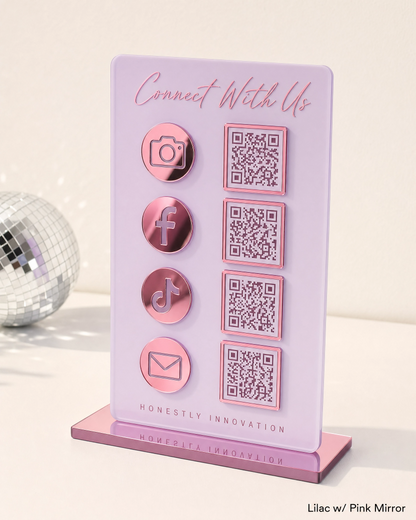 Acrylic QR Code Display Sign: Social Media, Four Codes Size (4.5"x9")
